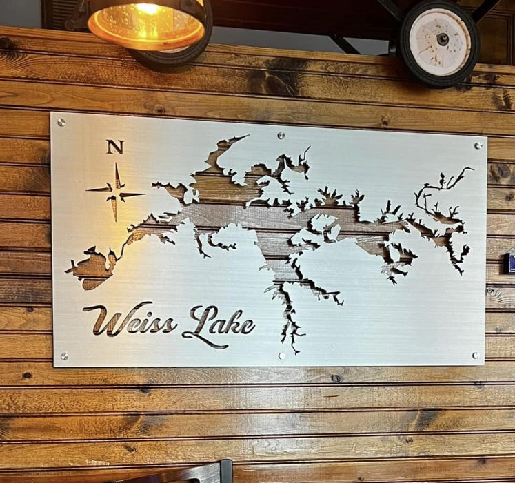 Custom Lake Map mounted on a wall without a backplate