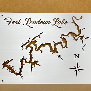 Fort Loudoun Lake metal map with compass design on a brushed background.